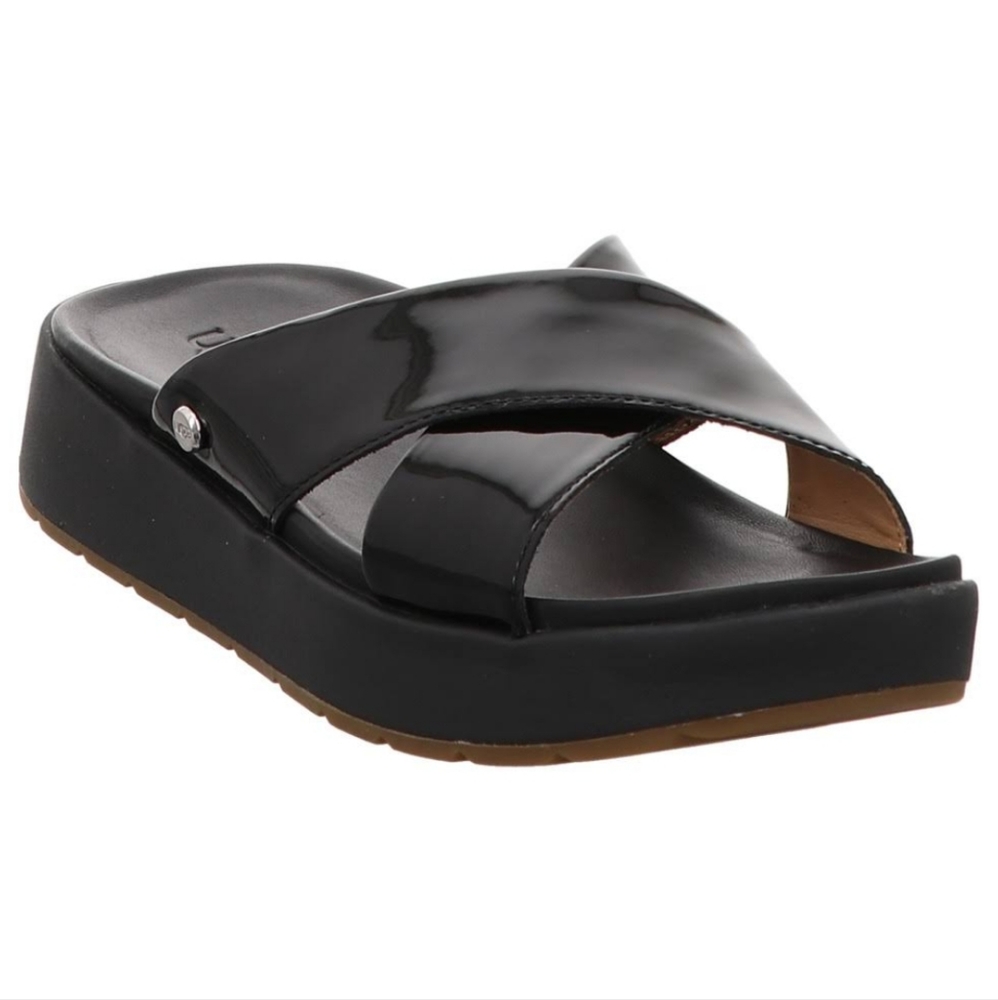 UGG Black Patent Cross-Strap Platform Sandal
